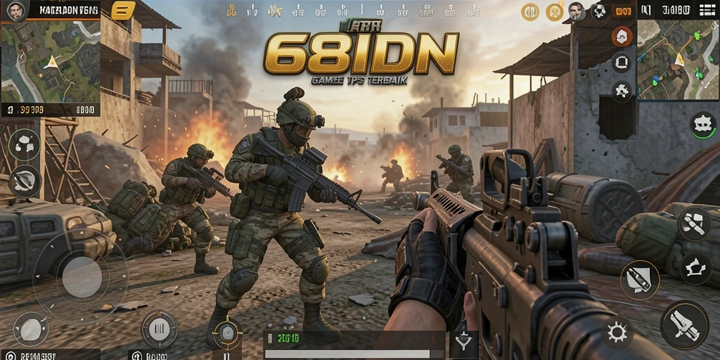 Screenshot dari gameplay 68IDN yang menampilkan aksi pertempuran TPS.
