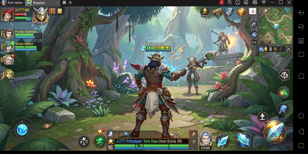 Screenshot A7777 menampilkan pemain dalam pertarungan epik di dunia RPG.