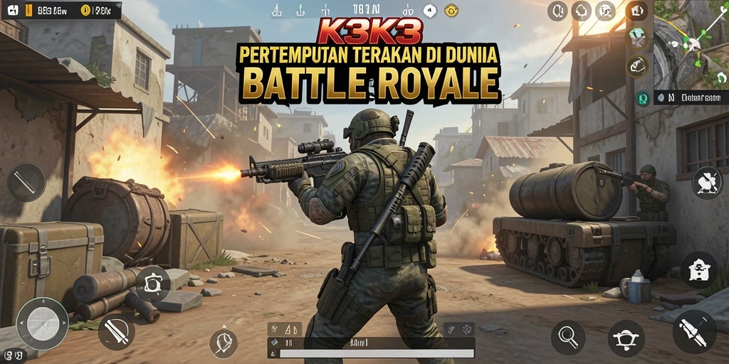 Tangkapan layar gameplay K3K3 yang mendebarkan dalam pertempuran Battle Royale.