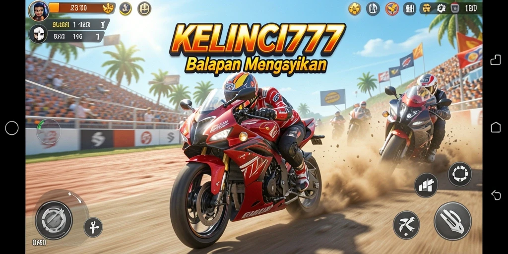 Gameplay menegangkan KELINCI777 saat balapan motor di trek yang menantang.