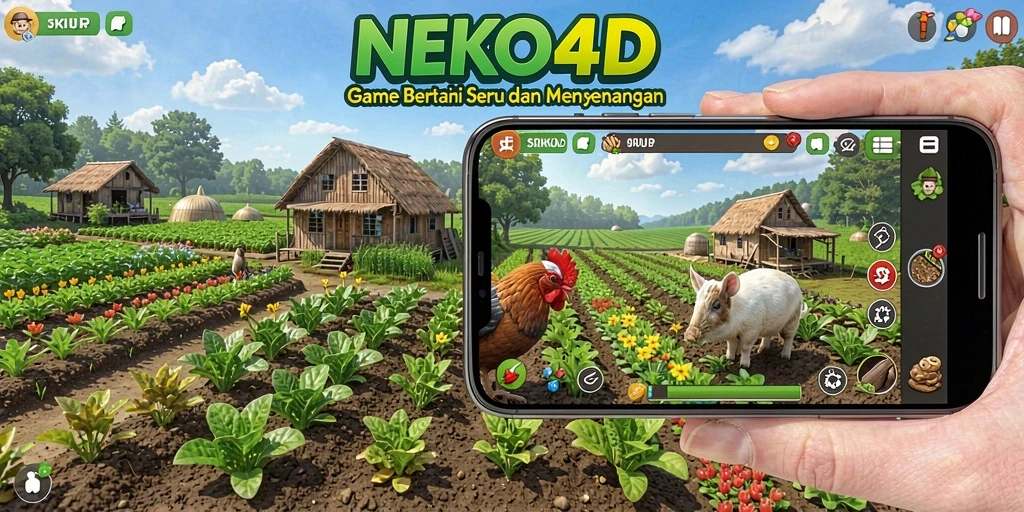 Tampilan gameplay NEKO4D dengan ladang hijau yang subur.