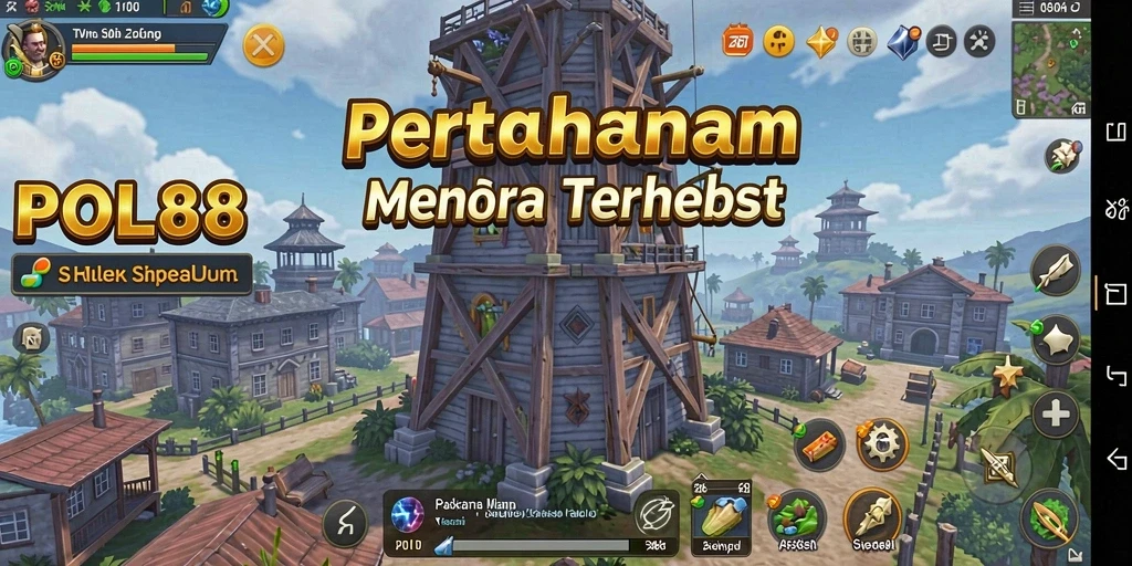 Tampilan gameplay POL88 dengan menara pertahanan dan gelombang musuh.