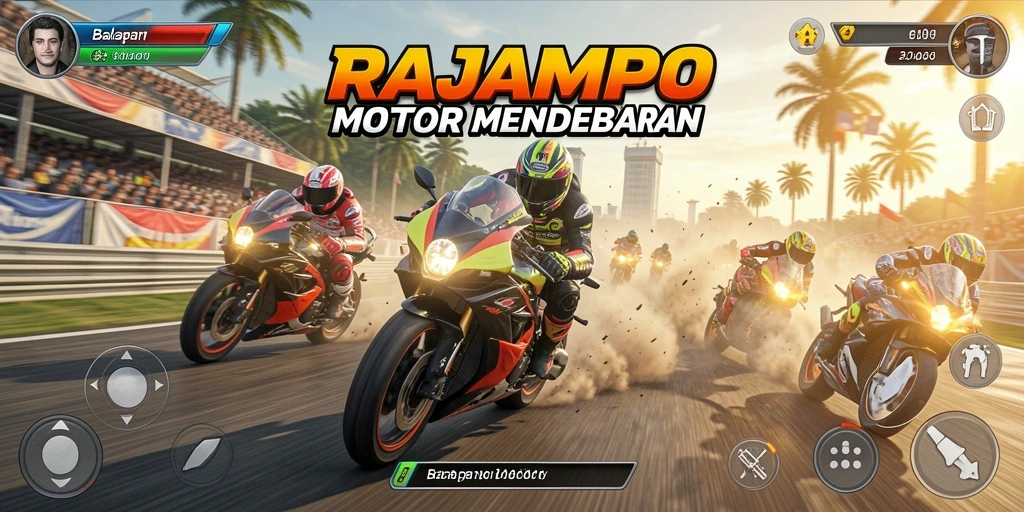 Tampilan mendebarkan dari gameplay RAJAMPO dengan motor balap.
