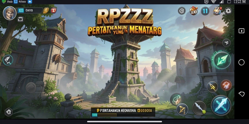 Tampilan gameplay RPZZZ dengan menara dan musuh yang beragam.