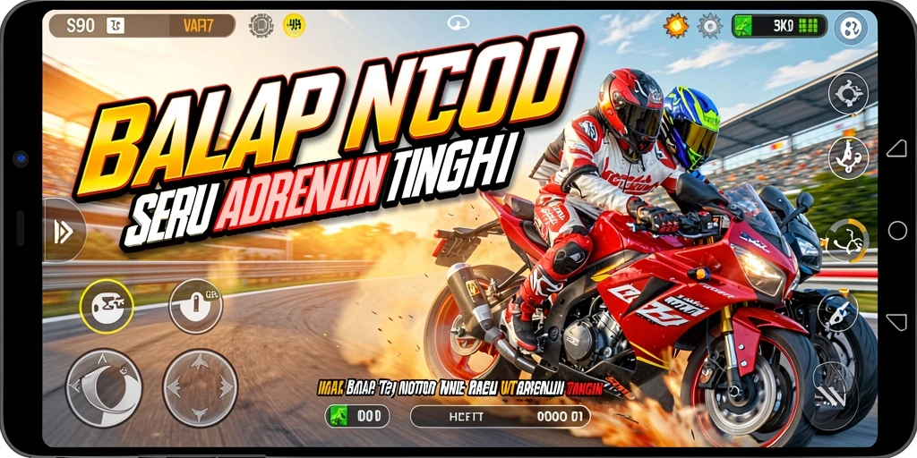 Screenshot gameplay S80 menampilkan balapan motor seru dan mendebarkan.