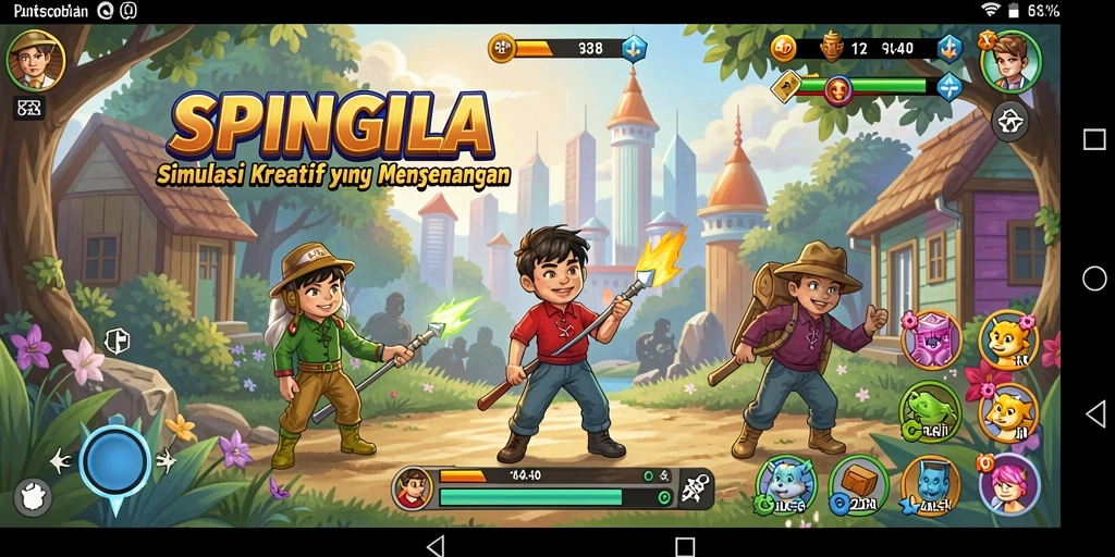 Tampilan gameplay SPINGILA saat menciptakan dunia simulasi yang unik.